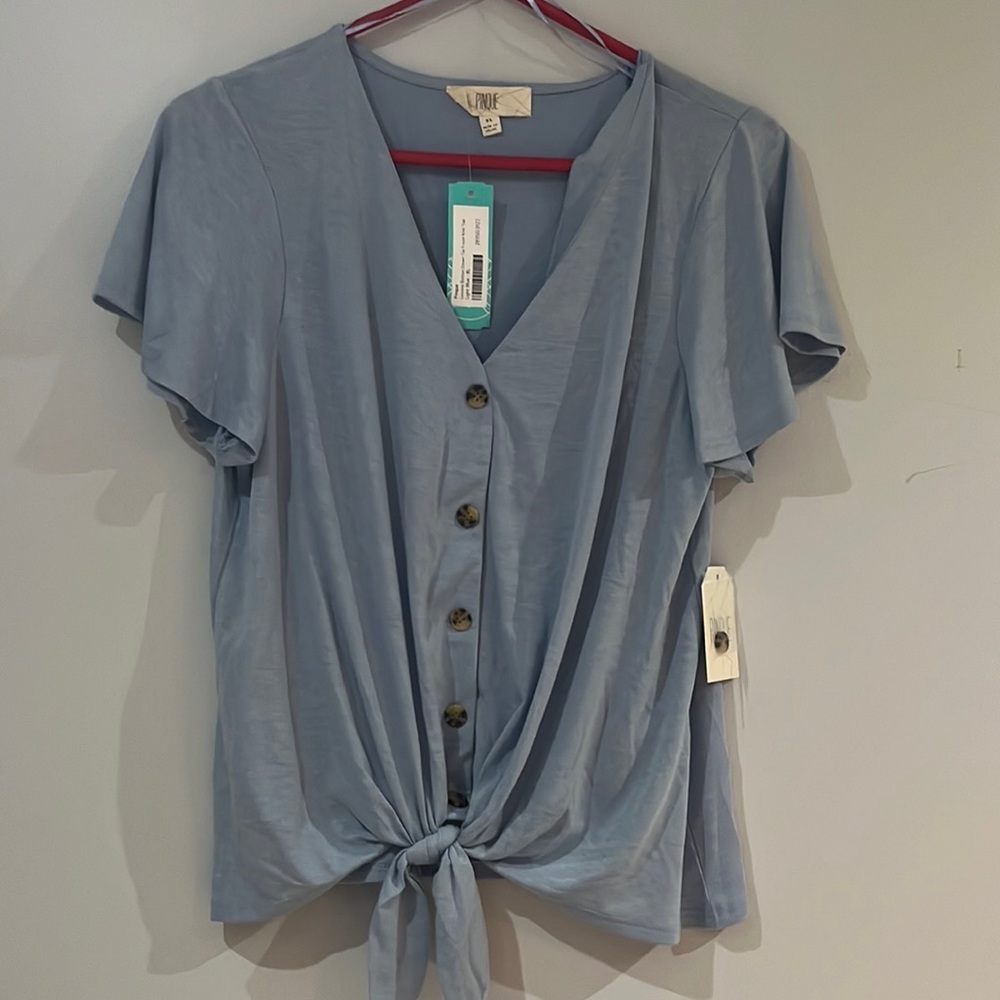 Pinque Levona Button Down Tie Front Knit Top